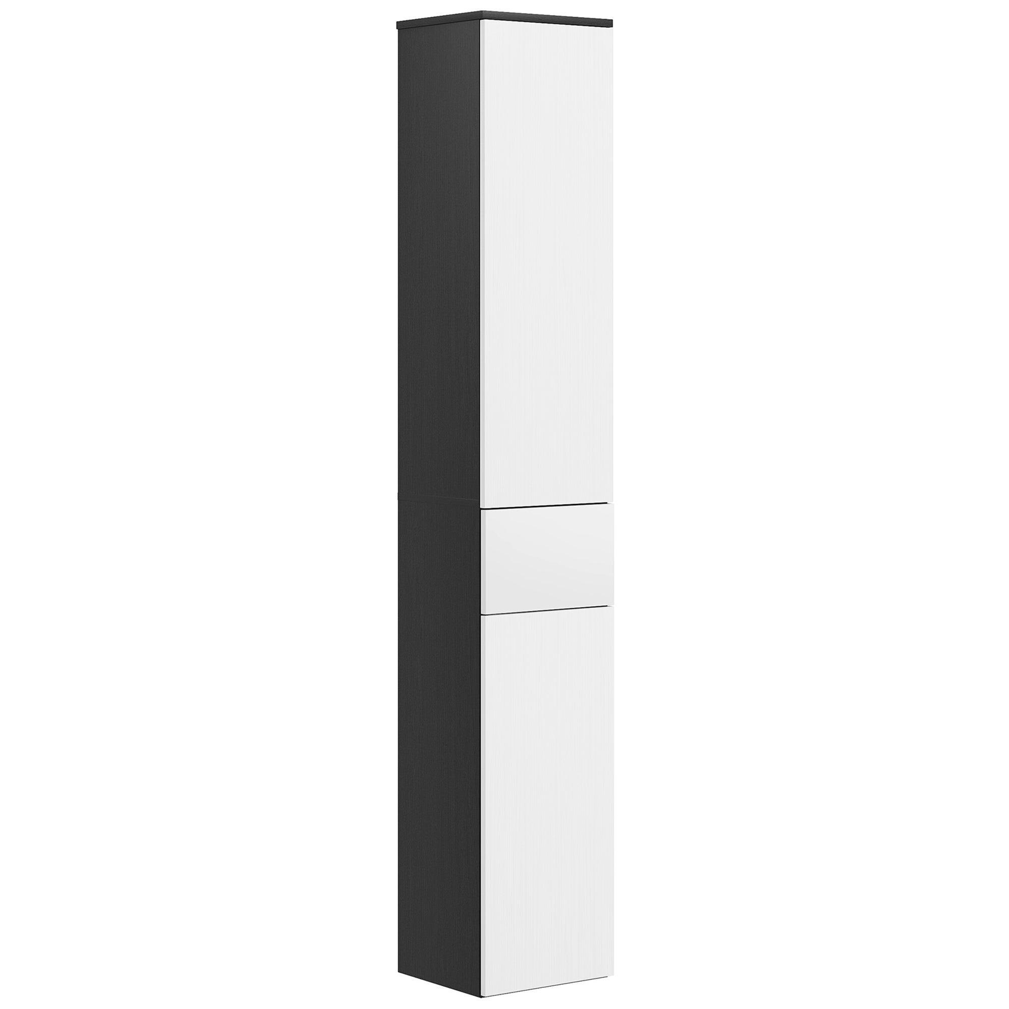 Bathroom Column with 2 Cabinets and Drawer, Tall Bathroom Cabinet, Space-Saving Bathroom Cabinet with 2 Doors, Adjustable Shelves in Wood, 30x28x180 cm, Black