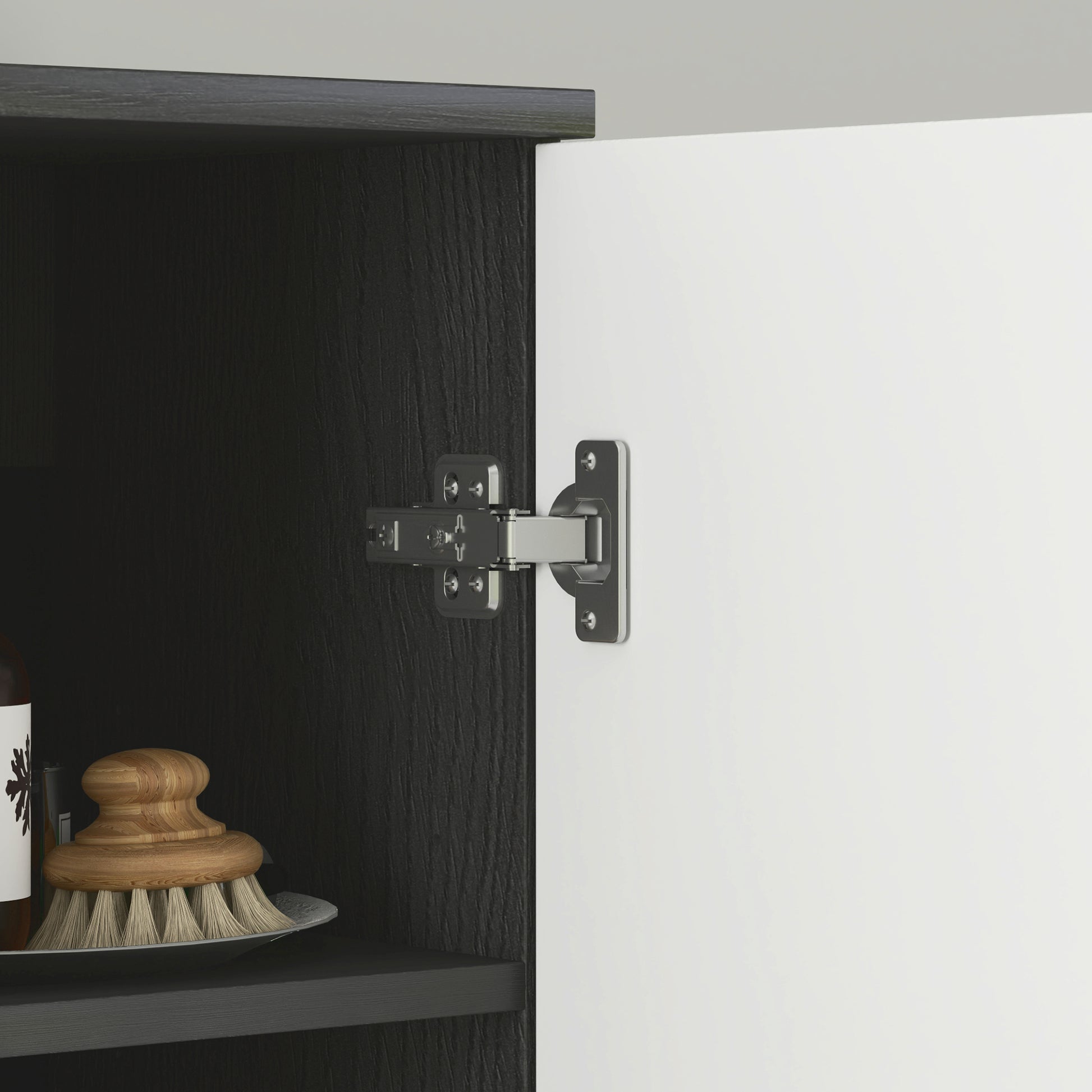 Bathroom Column with 2 Cabinets and Drawer, Tall Bathroom Cabinet, Space-Saving Bathroom Cabinet with 2 Doors, Adjustable Shelves in Wood, 30x28x180 cm, Black