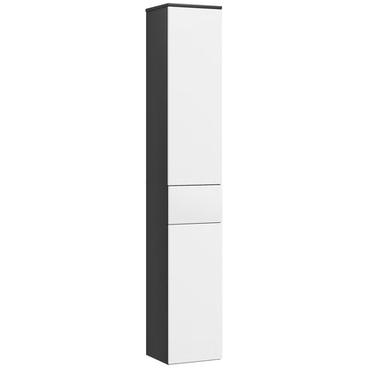 Bathroom Column with 2 Cabinets and Drawer, Tall Bathroom Cabinet, Space-Saving Bathroom Cabinet with 2 Doors, Adjustable Shelves in Wood, 30x28x180 cm, Black