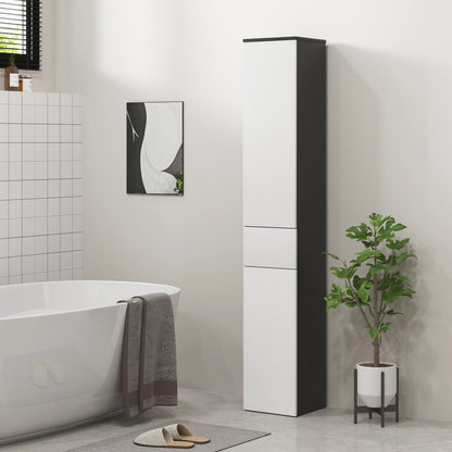 Bathroom Column with 2 Cabinets and Drawer, Tall Bathroom Cabinet, Space-Saving Bathroom Cabinet with 2 Doors, Adjustable Shelves in Wood, 30x28x180 cm, Black