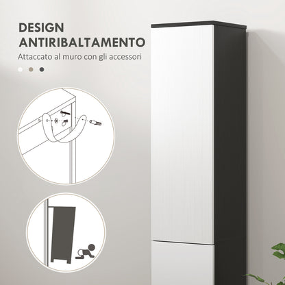 Bathroom Column with 2 Cabinets and Drawer, Tall Bathroom Cabinet, Space-Saving Bathroom Cabinet with 2 Doors, Adjustable Shelves in Wood, 30x28x180 cm, Black