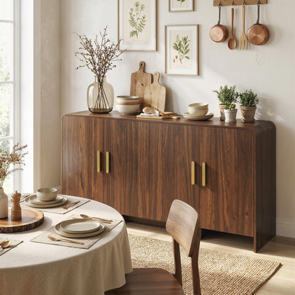 Modern Sideboard, 59.8 in Buffet Cabinet with 4 Storage Compartments, Soft-Close Doors, TV Stand for TVs up to 72 in, Walnut Brown