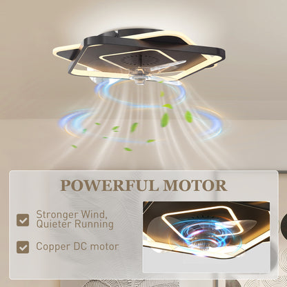 LED Ceiling Light with Fan, Quiet 21" Ceiling Fan Light, 6 Speeds, Timer, Remote Control, 3 Color Temperatures, DC Motor, Black