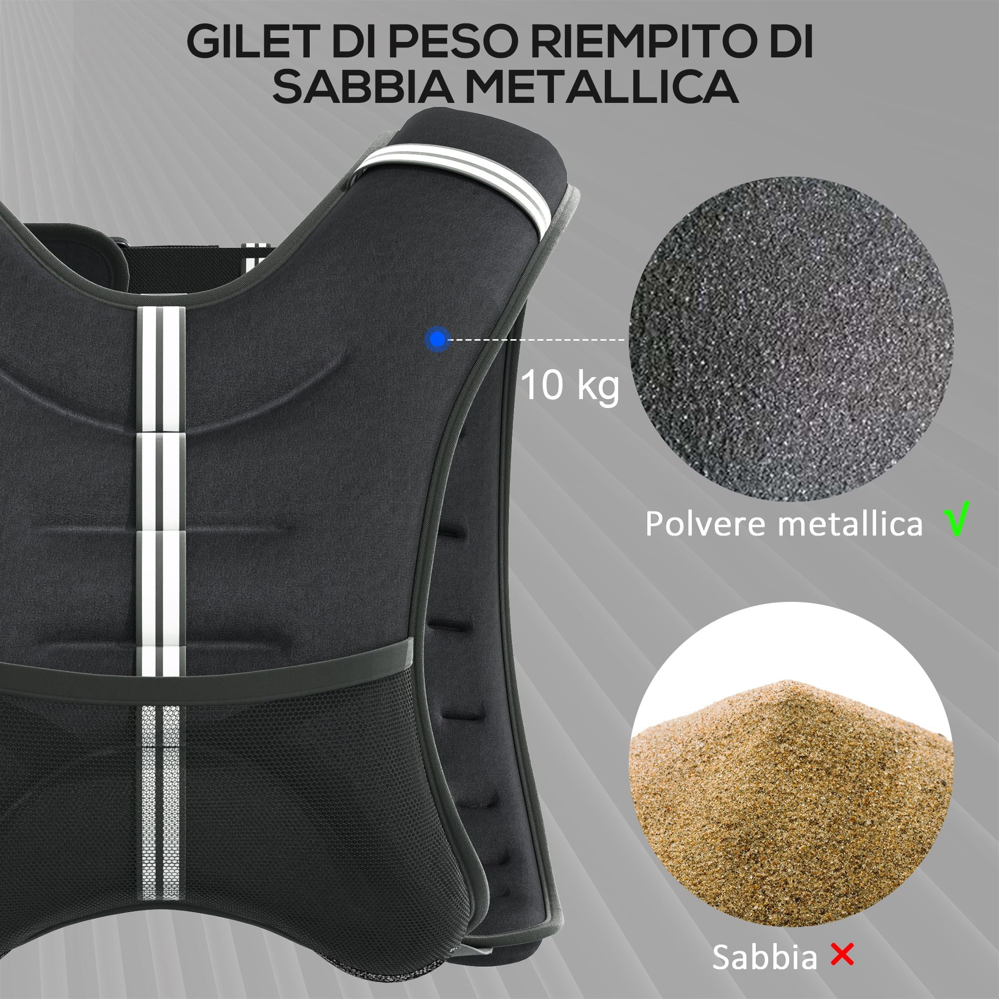 Breathable Weighted Vest 8kg with Storage Pocket and Shoulder Straps, Weighted Vest in Oxford Fabric, Metal and Sand, 40x35 cm, Black