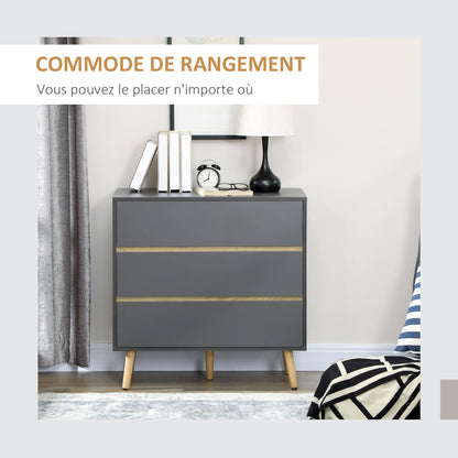 3-Drawer Chest of Drawers Storage Unit without Handle Scandinavian Design - 80 x 40 x 80 cm - Grey