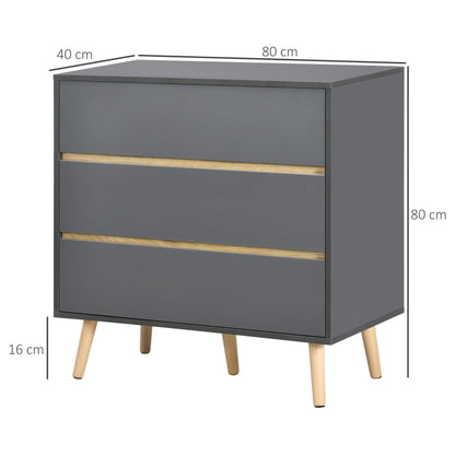 3-Drawer Chest of Drawers Storage Unit without Handle Scandinavian Design - 80 x 40 x 80 cm - Grey