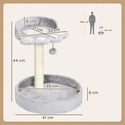 Cat Scratching Post for 5kg Cats with Beds and Ball, Cat Gym with Plush Cover and Jute Rope, 41x41x44 cm, Light Grey