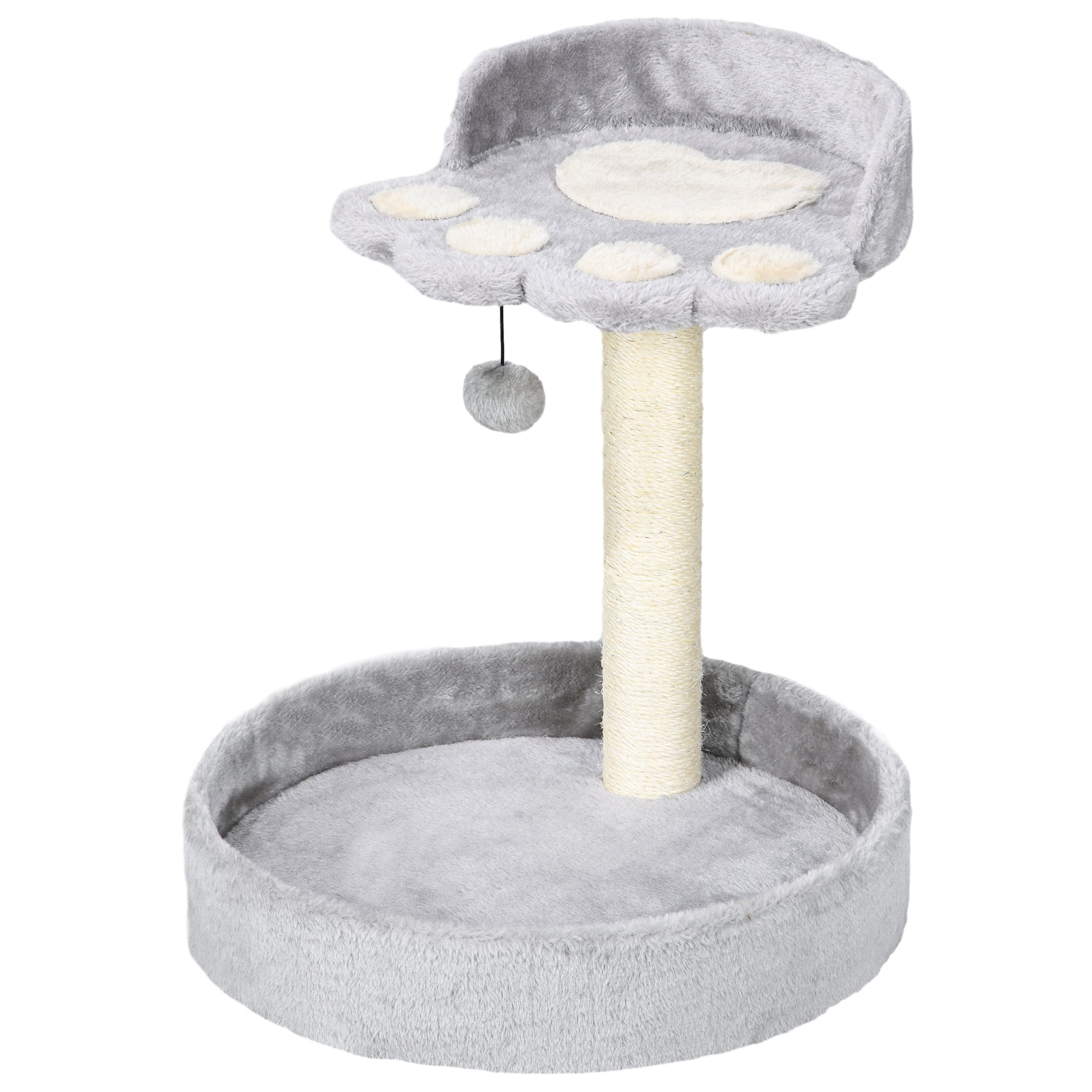 Cat Scratching Post for 5kg Cats with Beds and Ball, Cat Gym with Plush Cover and Jute Rope, 41x41x44 cm, Light Grey