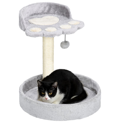 Cat Scratching Post for 5kg Cats with Beds and Ball, Cat Gym with Plush Cover and Jute Rope, 41x41x44 cm, Light Grey