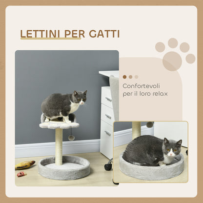 Cat Scratching Post for 5kg Cats with Beds and Ball, Cat Gym with Plush Cover and Jute Rope, 41x41x44 cm, Light Grey