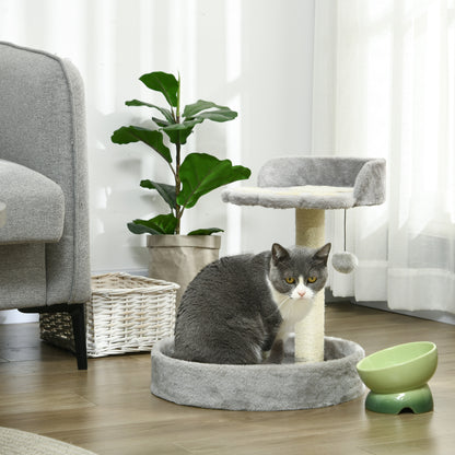 Cat Scratching Post for 5kg Cats with Beds and Ball, Cat Gym with Plush Cover and Jute Rope, 41x41x44 cm, Light Grey