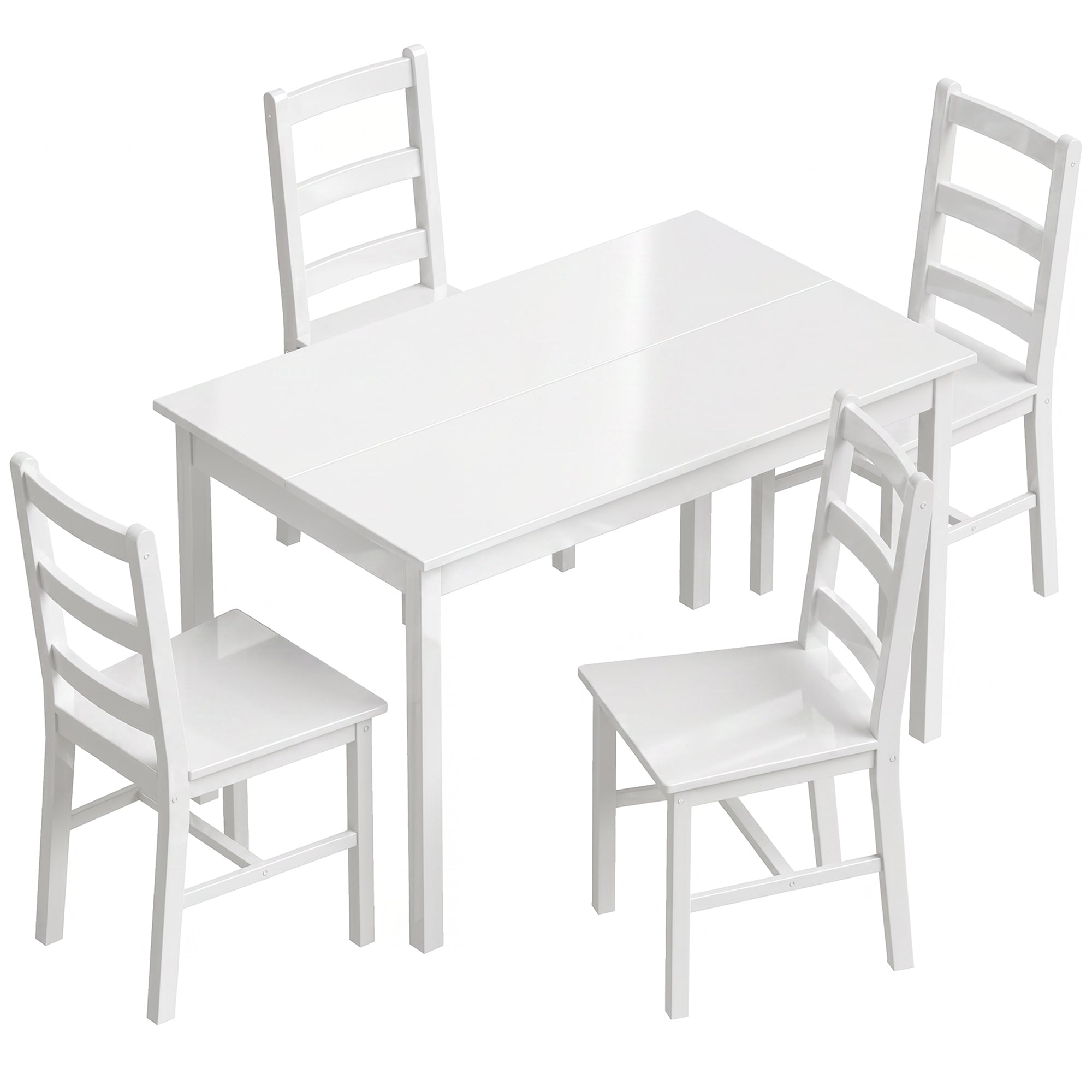 5-Piece Dining Set – Solid Pine Table & 4 Ladder-Back Chairs, White, Compact for Small Spaces