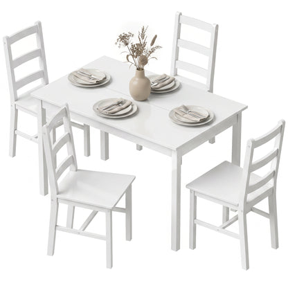 5-Piece Dining Set – Solid Pine Table & 4 Ladder-Back Chairs, White, Compact for Small Spaces