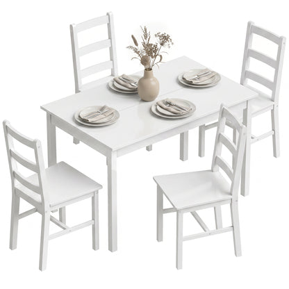 5-Piece Dining Set – Solid Pine Table & 4 Ladder-Back Chairs, White, Compact for Small Spaces