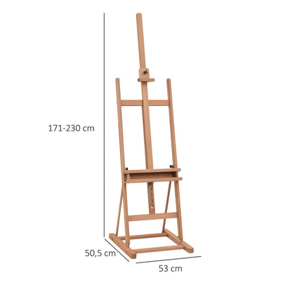 Easel Canvas Studio Easel Height and Angle Adjustable with Storage Shelf Beech Wood Natural 53 x 50.5 x 171-230 cm