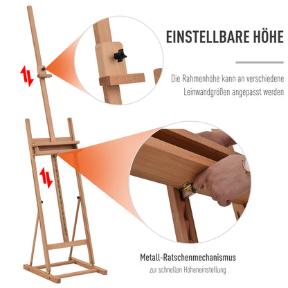 Easel Canvas Studio Easel Height and Angle Adjustable with Storage Shelf Beech Wood Natural 53 x 50.5 x 171-230 cm