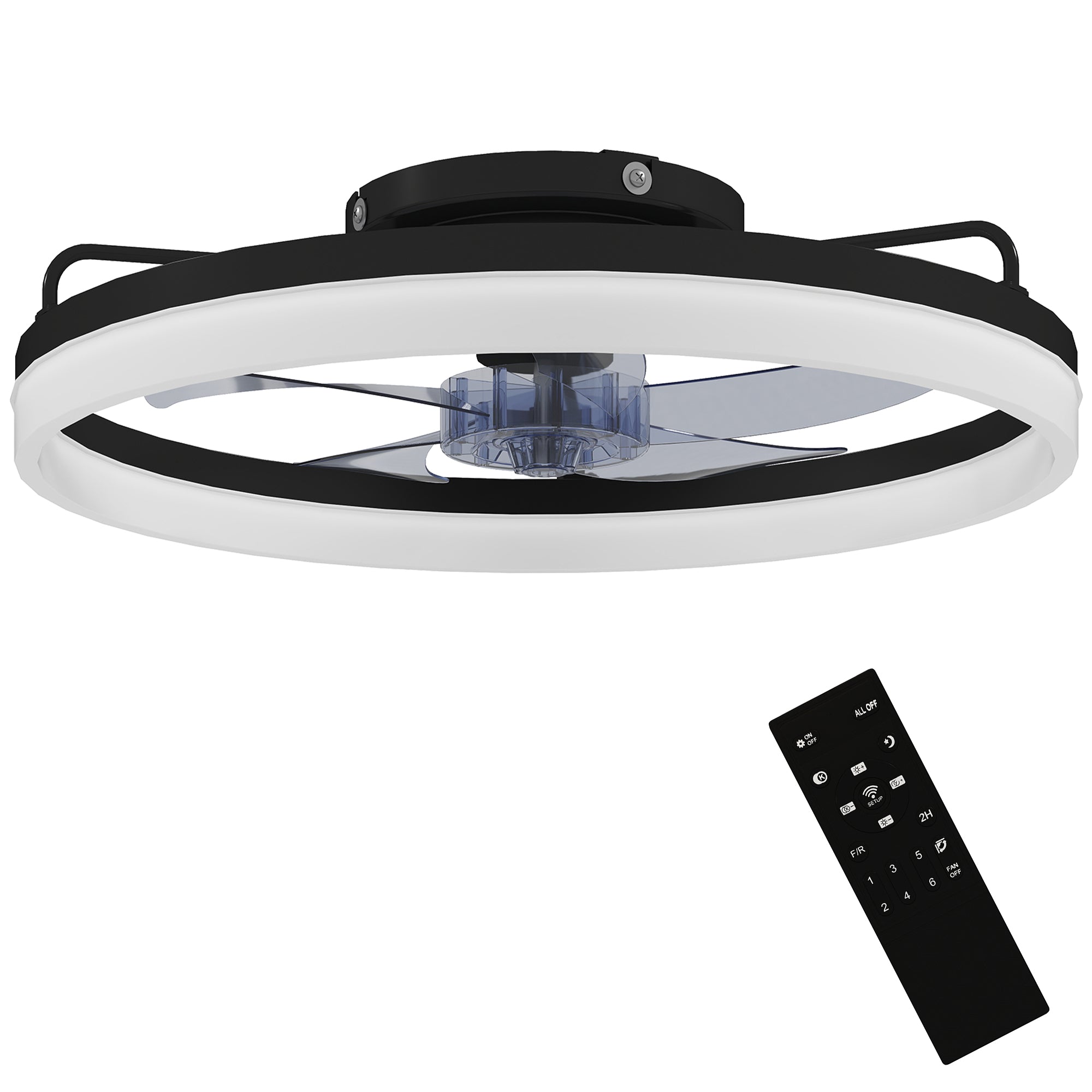 LED Ceiling Fan with Light 40W, Reversible DC Motor, Quiet Ceiling Fan Lamp, Remote Control, 6 Speeds, 3 Light Colors, Timer, for Living Room, 20 in (Ø50 cm), Black