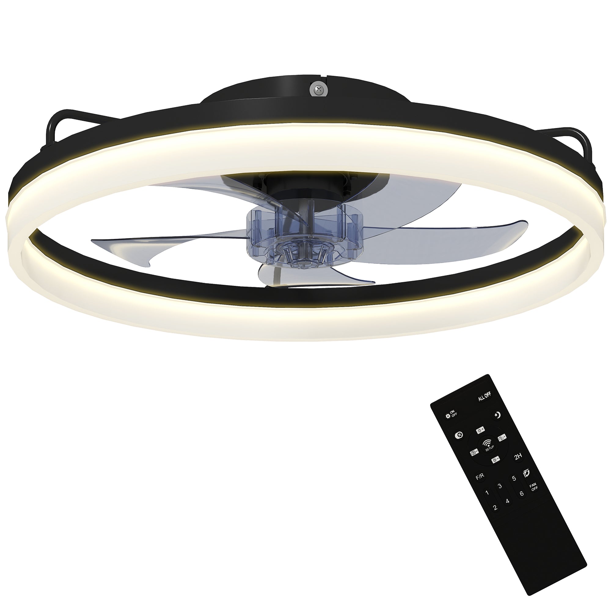 LED Ceiling Fan with Light 40W, Reversible DC Motor, Quiet Ceiling Fan Lamp, Remote Control, 6 Speeds, 3 Light Colors, Timer, for Living Room, 20 in (Ø50 cm), Black