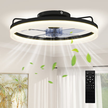 LED Ceiling Fan with Light 40W, Reversible DC Motor, Quiet Ceiling Fan Lamp, Remote Control, 6 Speeds, 3 Light Colors, Timer, for Living Room, 20 in (Ø50 cm), Black