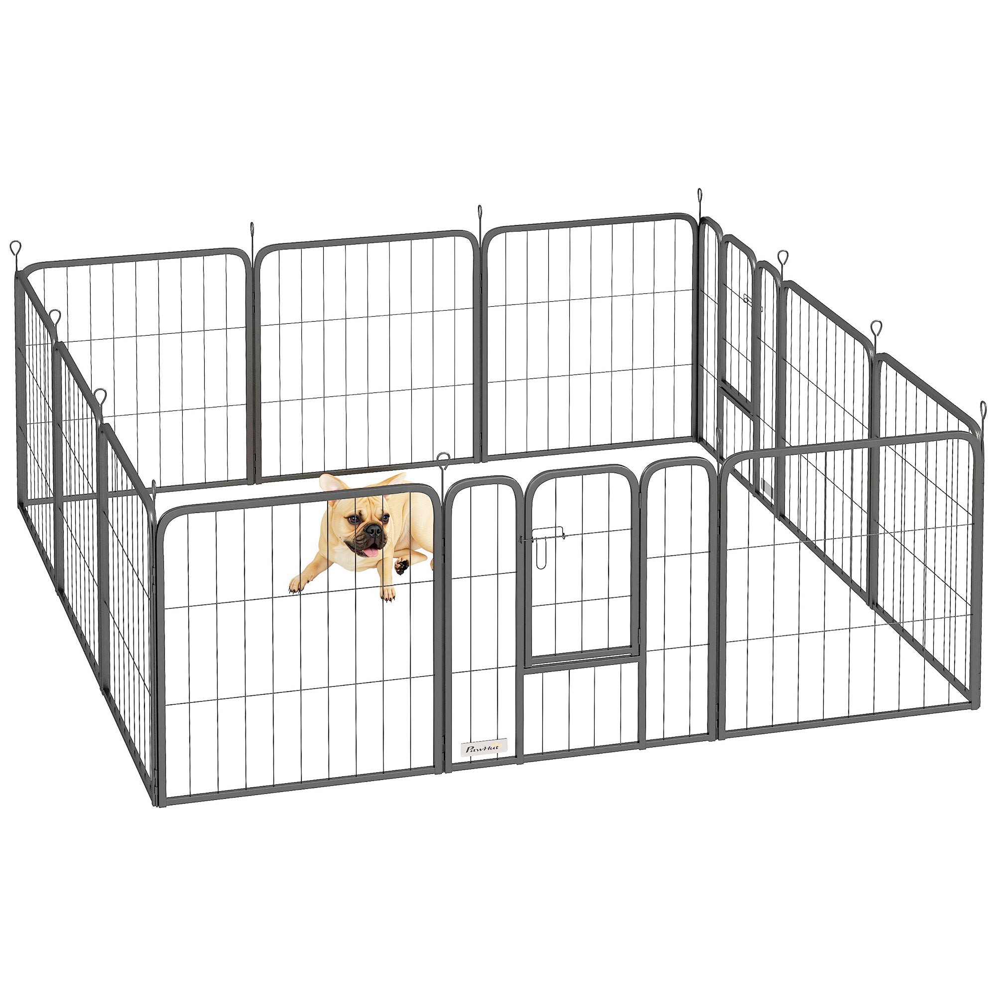 Dog Playpen, 12-Panel Modular and Foldable Dog Pen, Portable Steel Pen 60H cm with 2 Doors, Fence for Small Dogs, Indoor and Outdoor, Black