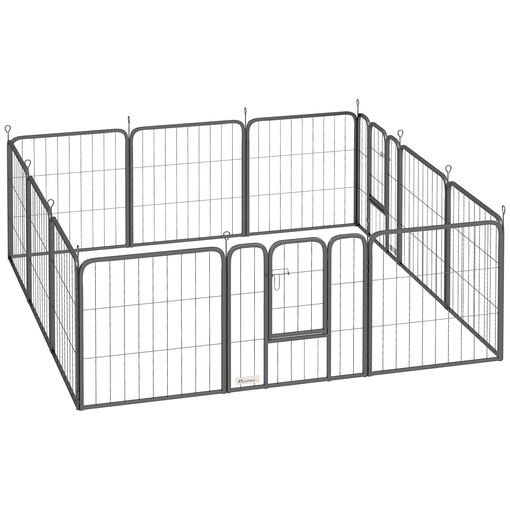 Dog Playpen, 12-Panel Modular and Foldable Dog Pen, Portable Steel Pen 60H cm with 2 Doors, Fence for Small Dogs, Indoor and Outdoor, Black