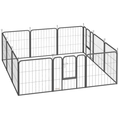 Dog Playpen, 12-Panel Modular and Foldable Dog Pen, Portable Steel Pen 60H cm with 2 Doors, Fence for Small Dogs, Indoor and Outdoor, Black