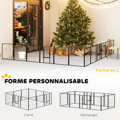 Dog Playpen, 12-Panel Modular and Foldable Dog Pen, Portable Steel Pen 60H cm with 2 Doors, Fence for Small Dogs, Indoor and Outdoor, Black