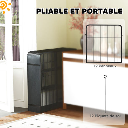 Dog Playpen, 12-Panel Modular and Foldable Dog Pen, Portable Steel Pen 60H cm with 2 Doors, Fence for Small Dogs, Indoor and Outdoor, Black