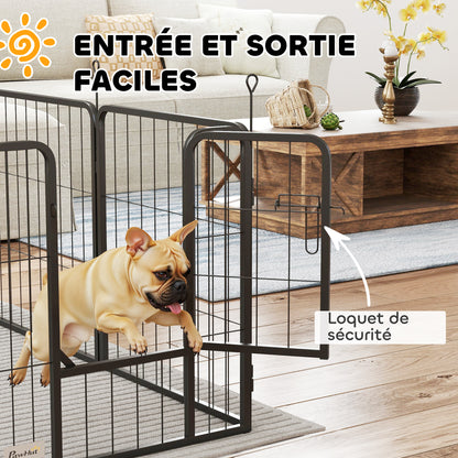 Dog Playpen, 12-Panel Modular and Foldable Dog Pen, Portable Steel Pen 60H cm with 2 Doors, Fence for Small Dogs, Indoor and Outdoor, Black