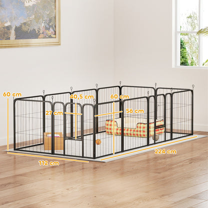 Dog Playpen, 12-Panel Modular and Foldable Dog Pen, Portable Steel Pen 60H cm with 2 Doors, Fence for Small Dogs, Indoor and Outdoor, Black