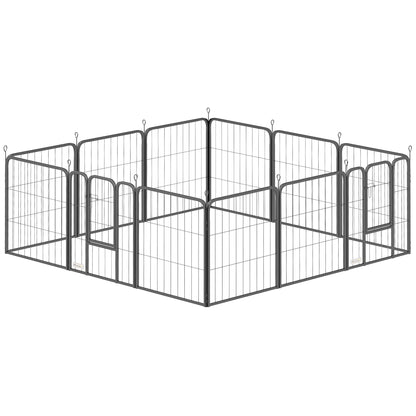 Dog Playpen, 12-Panel Modular and Foldable Dog Pen, Portable Steel Pen 60H cm with 2 Doors, Fence for Small Dogs, Indoor and Outdoor, Black