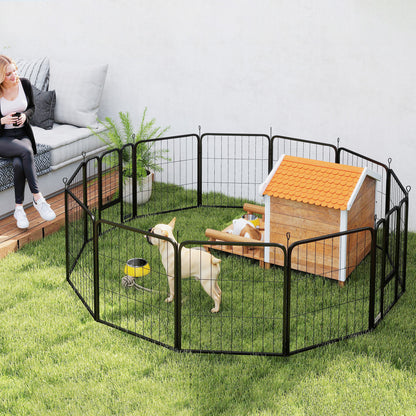 Dog Playpen, 12-Panel Modular and Foldable Dog Pen, Portable Steel Pen 60H cm with 2 Doors, Fence for Small Dogs, Indoor and Outdoor, Black