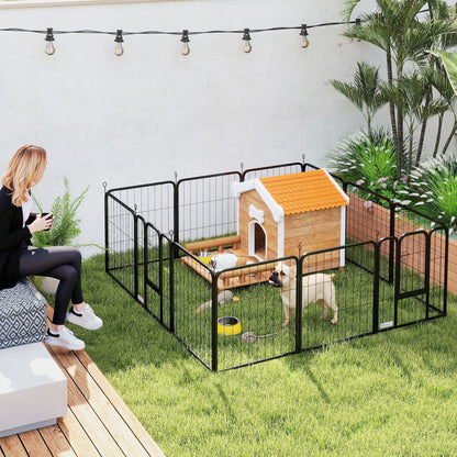 Dog Playpen, 12-Panel Modular and Foldable Dog Pen, Portable Steel Pen 60H cm with 2 Doors, Fence for Small Dogs, Indoor and Outdoor, Black