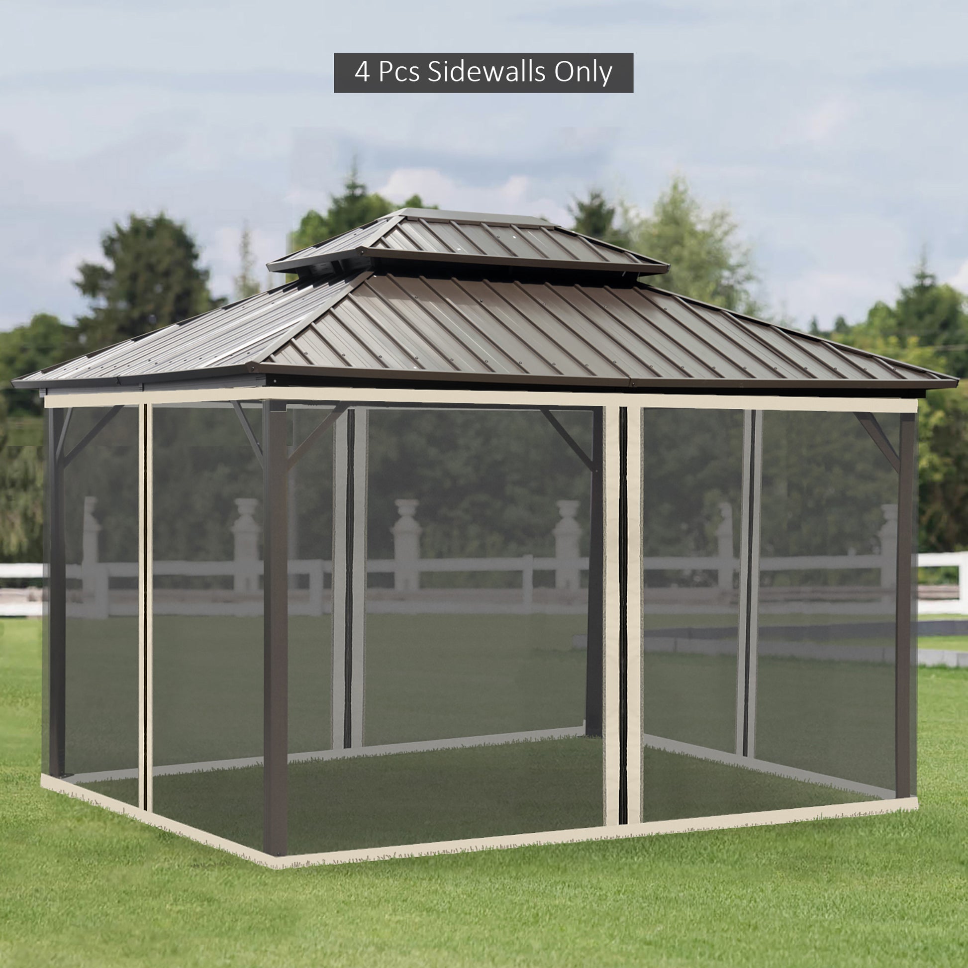 4 Side Panels 3.4x2 cm for Garden Gazebo Mesh Fabric with Zippers and Rings Black