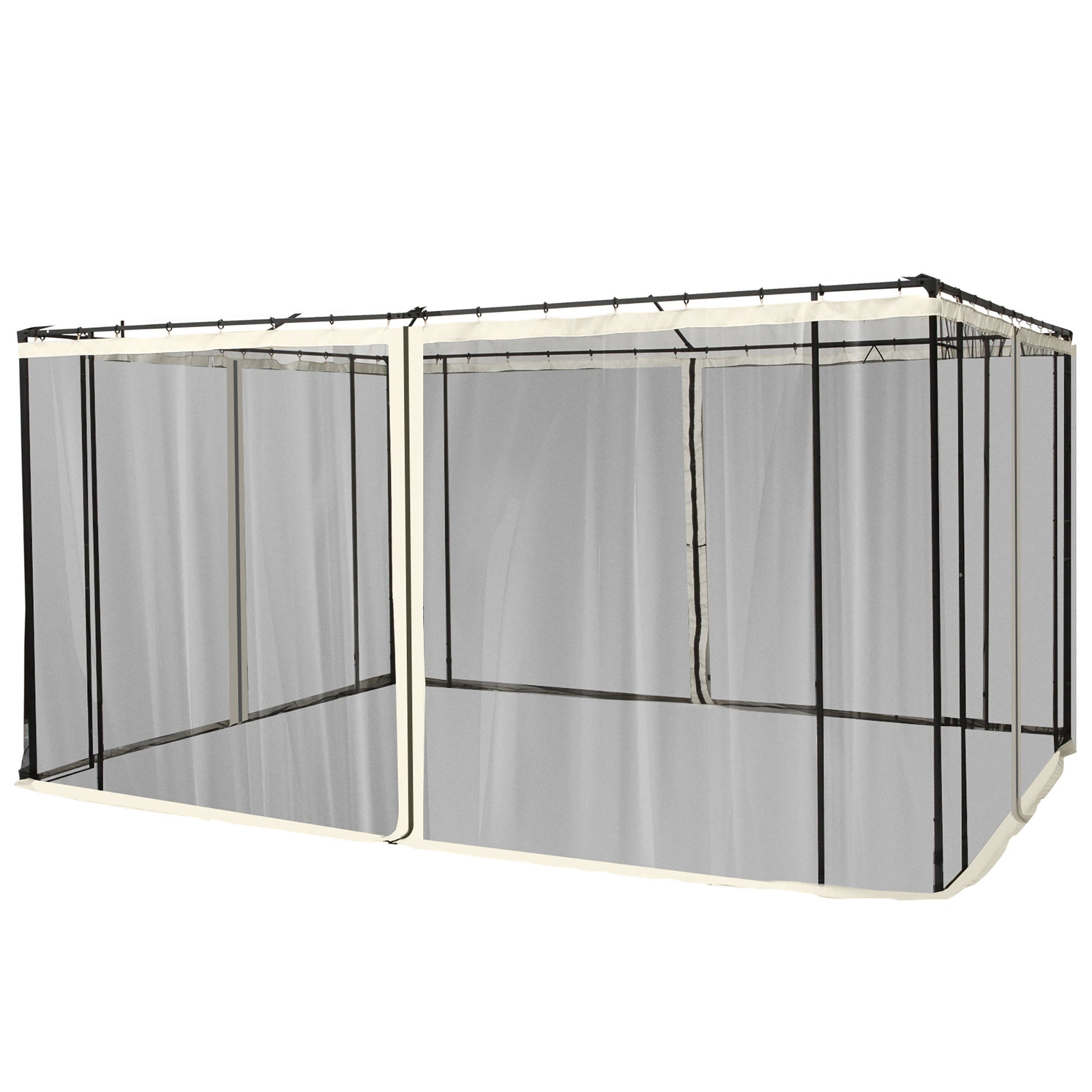 4 Side Panels 3.4x2 cm for Garden Gazebo Mesh Fabric with Zippers and Rings Black