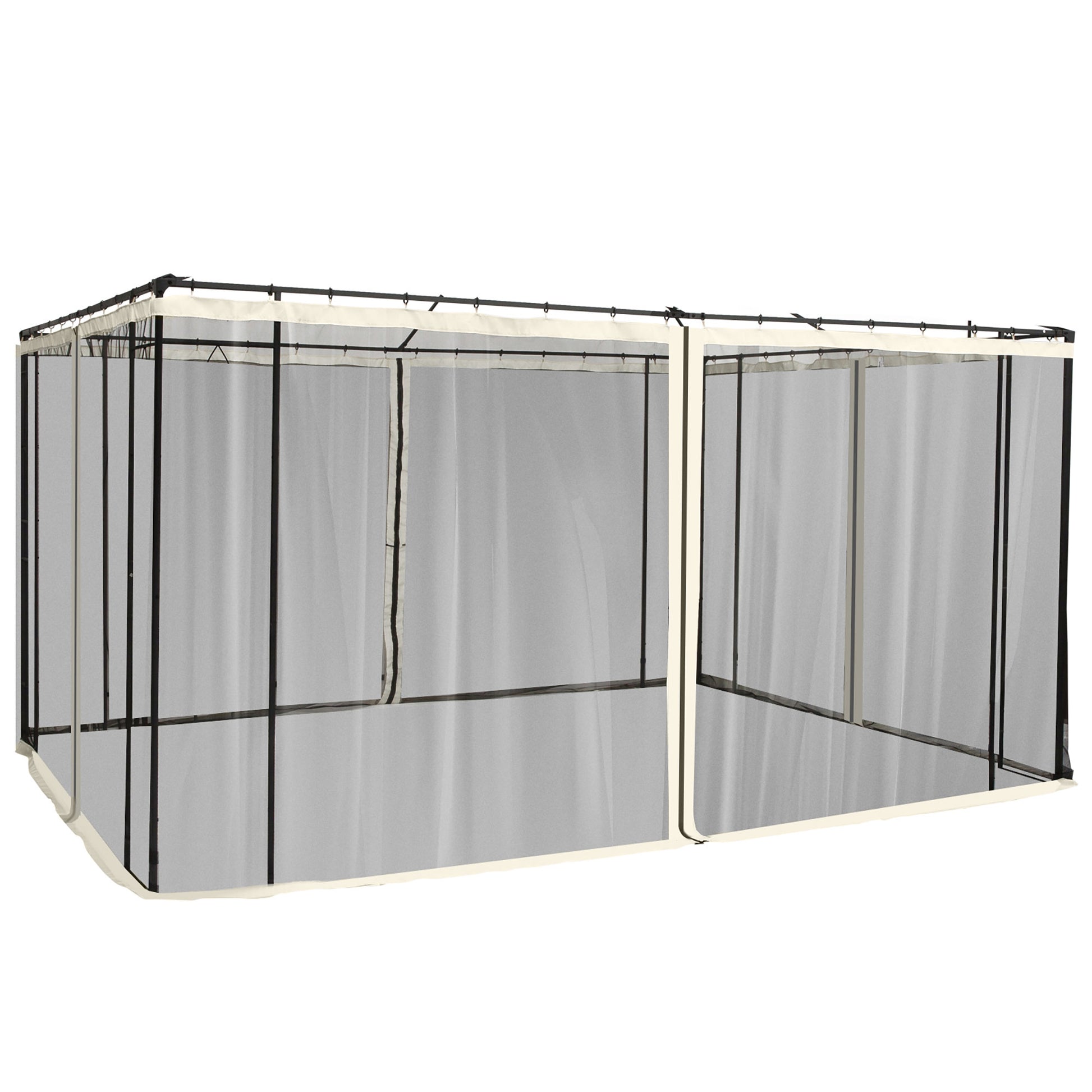 4 Side Panels 3.4x2 cm for Garden Gazebo Mesh Fabric with Zippers and Rings Black