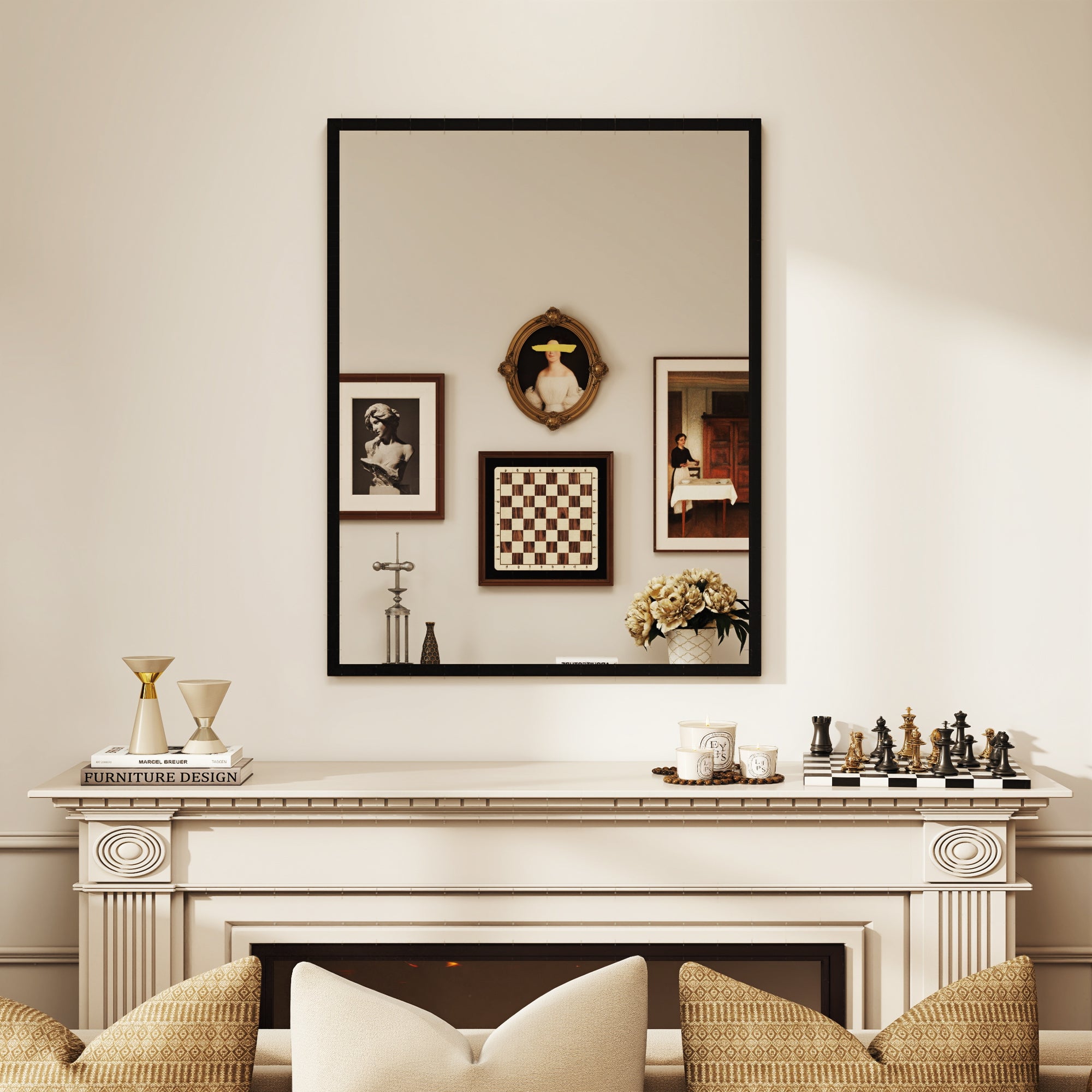 Rectangular Wall Mirror 27.6 x 35.4 in (70 x 90 cm), Black Wood Frame — Ideal for Bathroom, Living Room or Bedroom