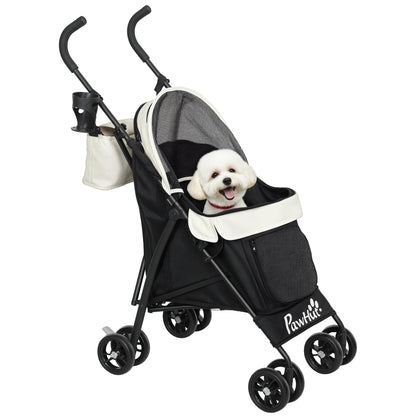 Small Dog Stroller with Umbrella Frame Foldable Dog Stroller with Washable Cushion Cup Holder Mesh Windows and Storage Bag 76x44x103 cm Cream