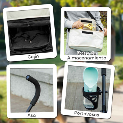 Small Dog Stroller with Umbrella Frame Foldable Dog Stroller with Washable Cushion Cup Holder Mesh Windows and Storage Bag 76x44x103 cm Cream