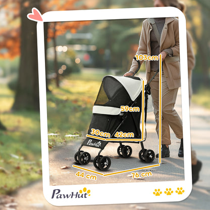 Small Dog Stroller with Umbrella Frame Foldable Dog Stroller with Washable Cushion Cup Holder Mesh Windows and Storage Bag 76x44x103 cm Cream