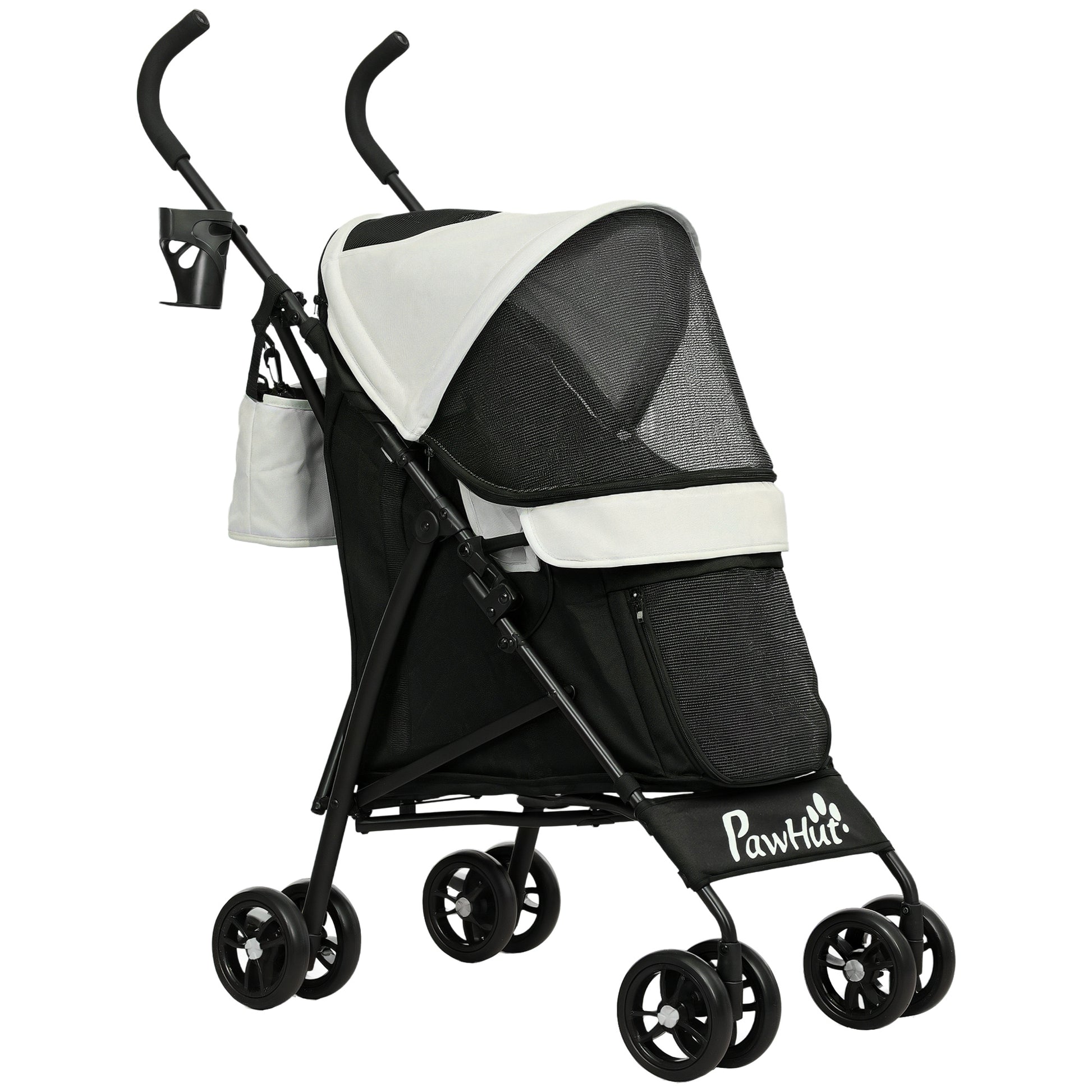 Small Dog Stroller with Umbrella Frame Foldable Dog Stroller with Washable Cushion Cup Holder Mesh Windows and Storage Bag 76x44x103 cm Cream