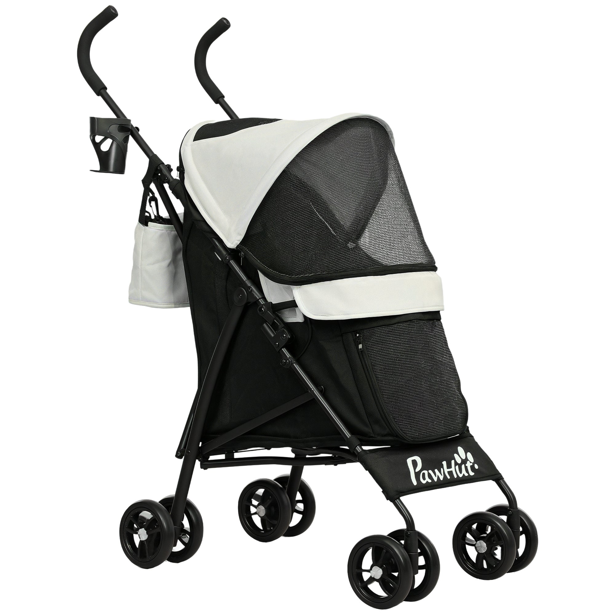 Small Dog Stroller with Umbrella Frame Foldable Dog Stroller with Washable Cushion Cup Holder Mesh Windows and Storage Bag 76x44x103 cm Cream
