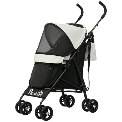 Small Dog Stroller with Umbrella Frame Foldable Dog Stroller with Washable Cushion Cup Holder Mesh Windows and Storage Bag 76x44x103 cm Cream