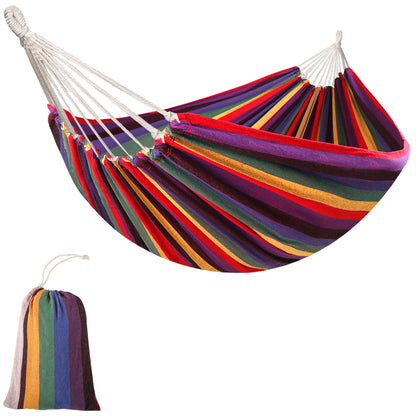 Portable Double Cotton Hammock Hanging 290x150 cm Load 120 kg with Carry Bag for Outdoor Camping Travel Multicolor