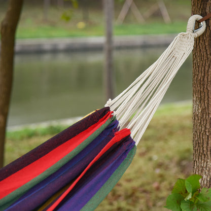 Portable Double Cotton Hammock Hanging 290x150 cm Load 120 kg with Carry Bag for Outdoor Camping Travel Multicolor