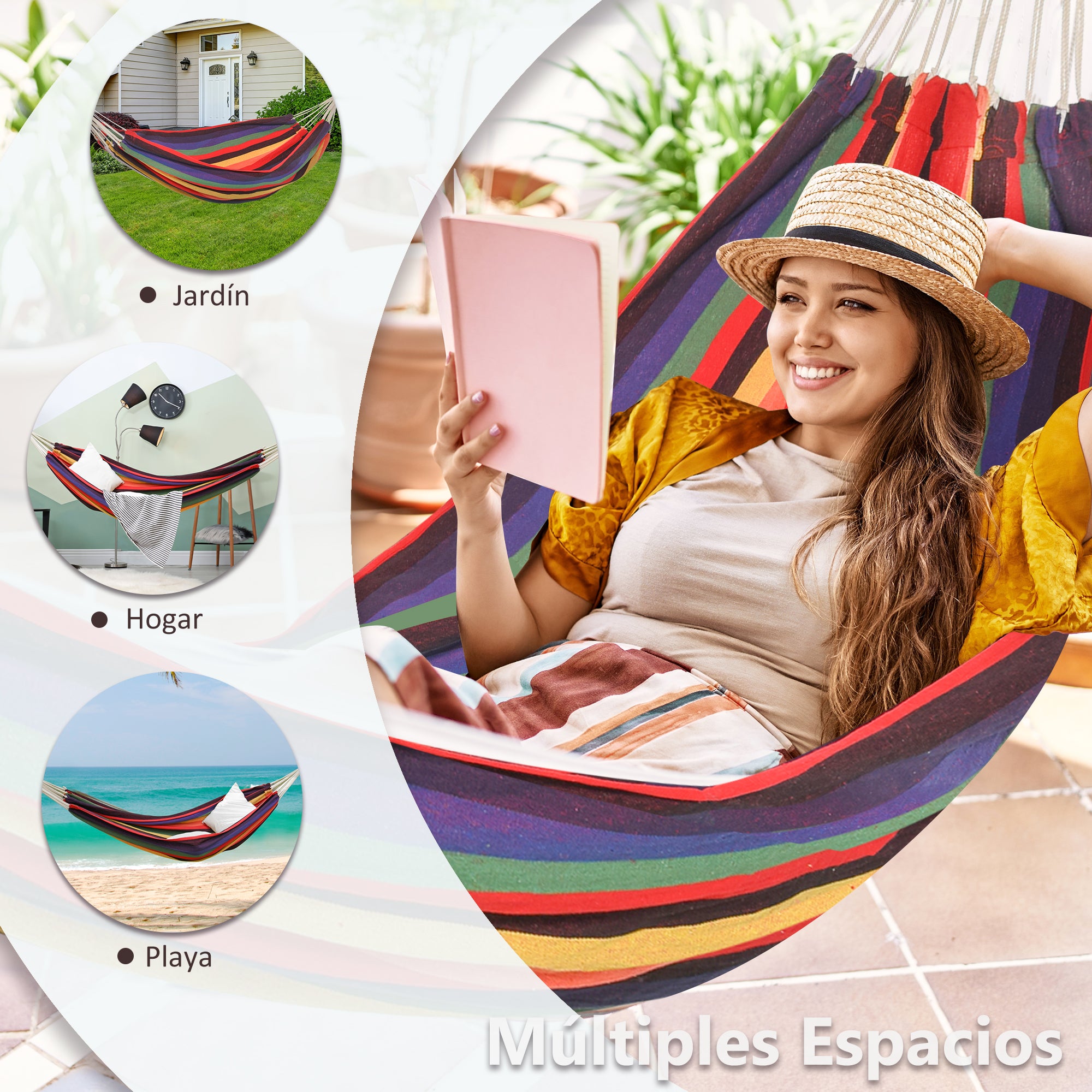 Portable Double Cotton Hammock Hanging 290x150 cm Load 120 kg with Carry Bag for Outdoor Camping Travel Multicolor