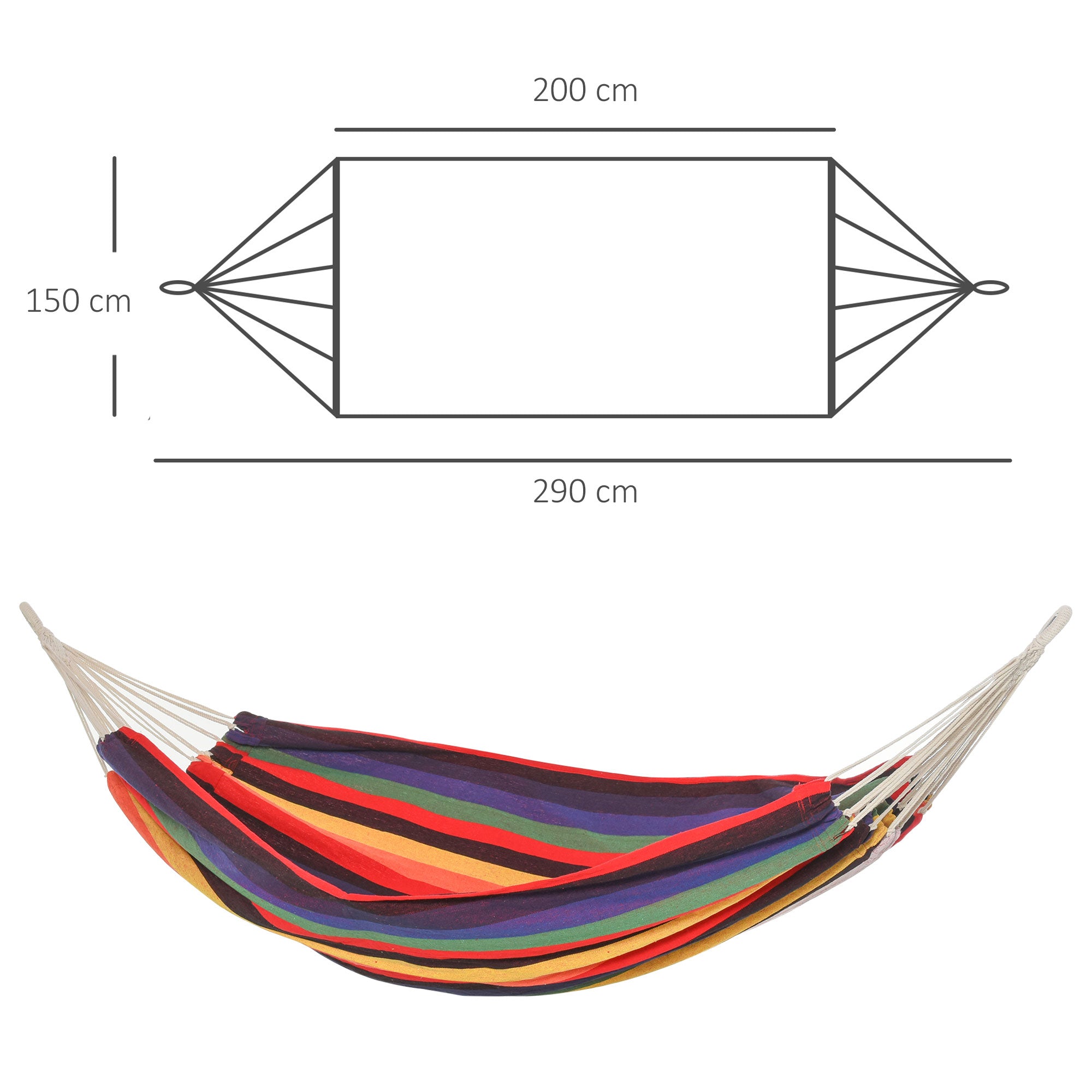 Portable Double Cotton Hammock Hanging 290x150 cm Load 120 kg with Carry Bag for Outdoor Camping Travel Multicolor