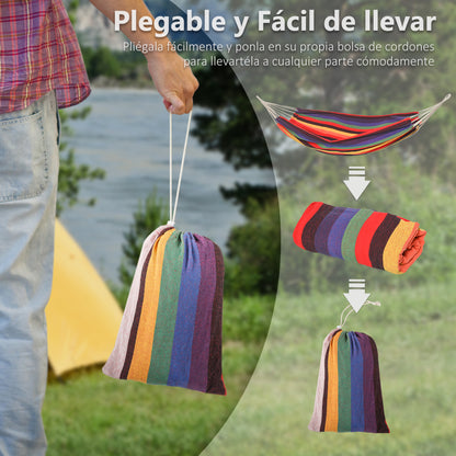 Portable Double Cotton Hammock Hanging 290x150 cm Load 120 kg with Carry Bag for Outdoor Camping Travel Multicolor