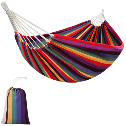 Portable Double Cotton Hammock Hanging 290x150 cm Load 120 kg with Carry Bag for Outdoor Camping Travel Multicolor