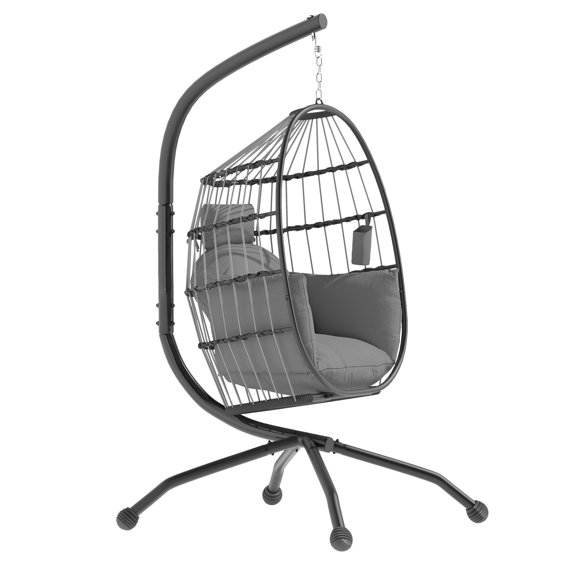 Hanging Egg Chair with Swing Stand Outdoor Garden with Foldable Basket Cushion and Headrest Hanging Swing for Indoor and Outdoor Load 120 kg Gray
